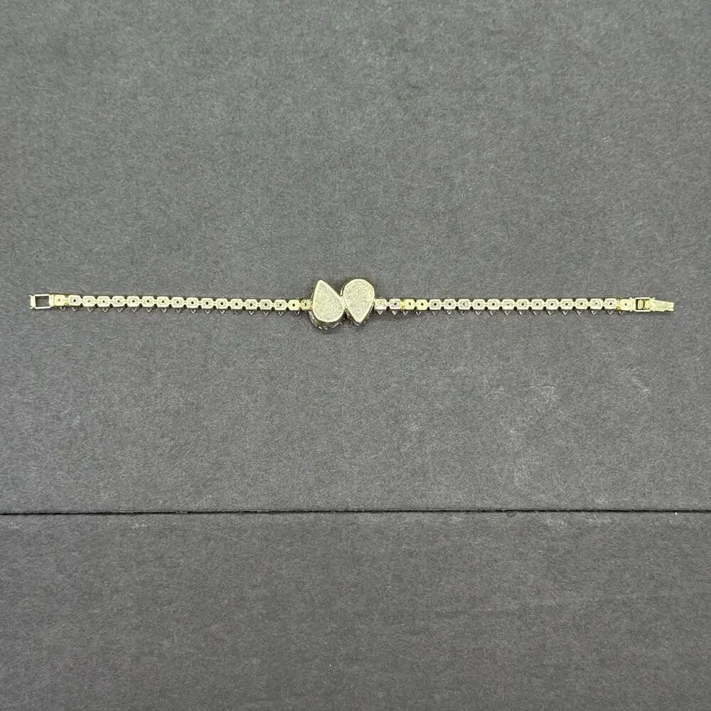 Gold Tone Watch Charm Bracelet Set 3 Pc Rhinestone Pink Dial Pear Cut Crystal